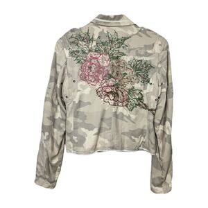 Vintage Y2K Da-Nang Floral Embroidered Camo Jacket XS 2000s Casual Boho Grunge